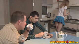 Horny petite teen cuckolds her husband